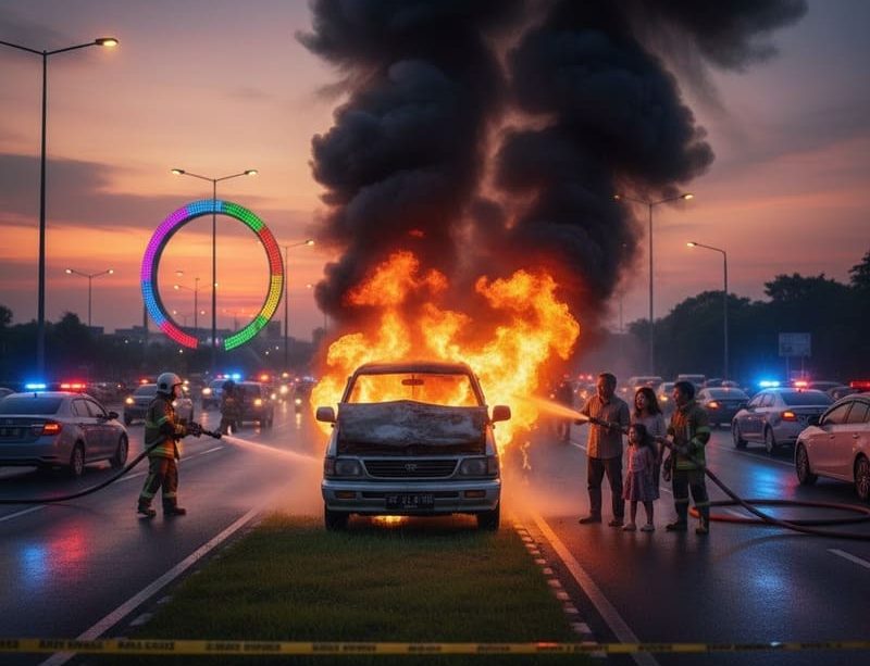 Evakuasi mobil Kijang terbakar di Jalan Ahmad Yani Surabaya tujuan Bangkalan