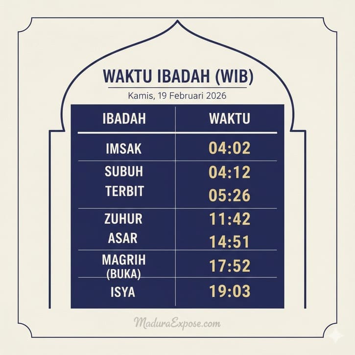 Tabel Jadwal Imsakiyah Madura Bondowoso 19 Februari 2026 Madura Expose