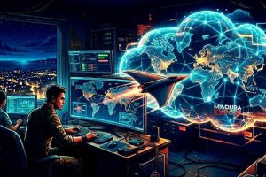Visual Ilustrasi Operasi Digital Madura Expose sebagai "Rudal Hipersonik Berita" yang Menembus Pertahanan Geopolitik Washington dan Tel Aviv